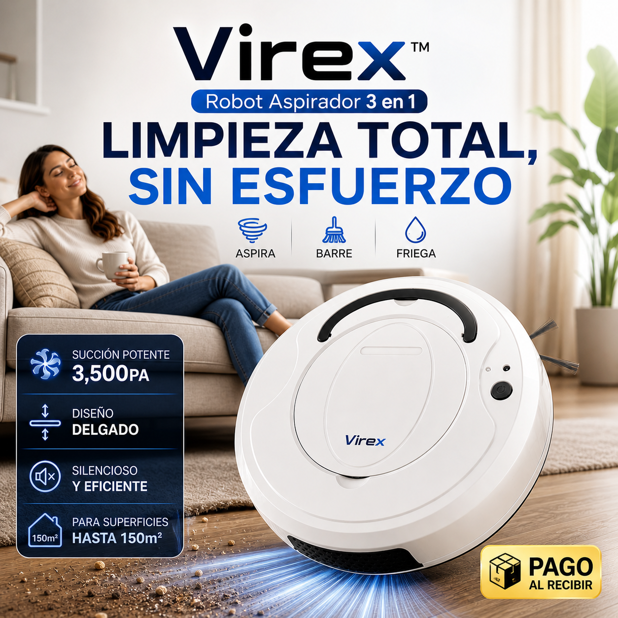 🔵 Virex™ - Robot Aspirador 3 en 1 – Limpieza Total sin Esfuerzo 💧